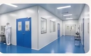 GMP-compliant cleanroom hallway at a Vision Meditech production facility